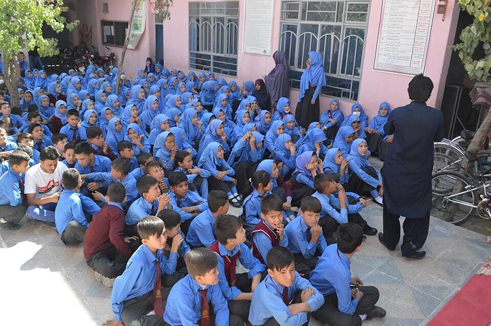 Students gathered for a school assembly