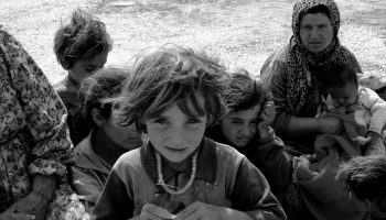 Powerful black and white portrait of a Middle Eastern family in Suruç, Turkey.